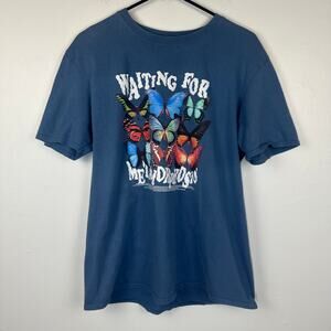 Buzz Womens Waiting For Metamorphosis Butterfly Graphic Print Blue T-Shirt Large